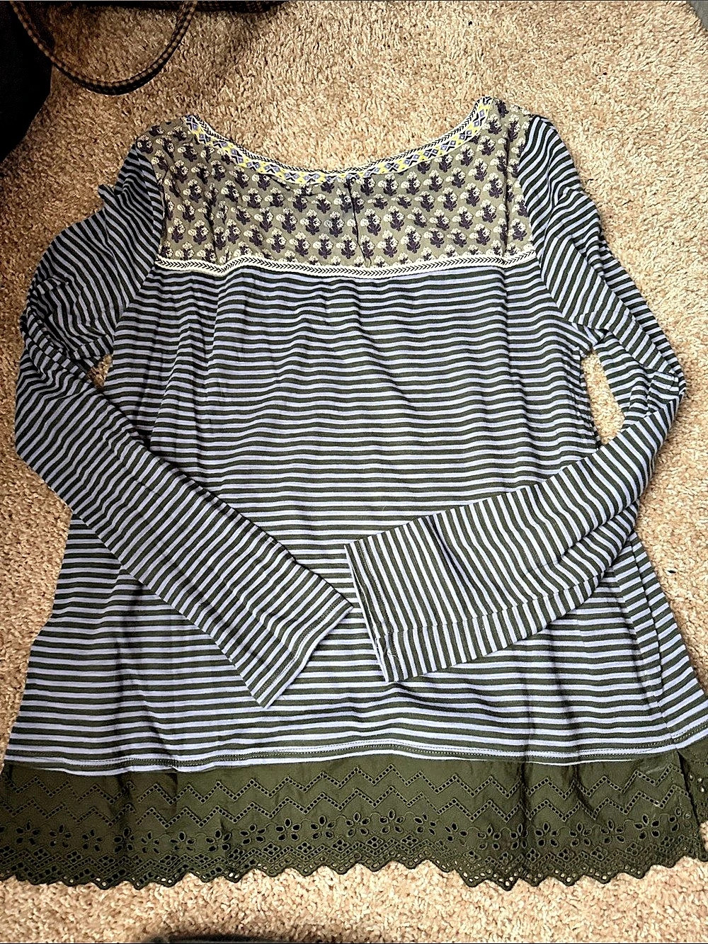 Anthropologie: Striped Long Sleeve Top in Blue & Green